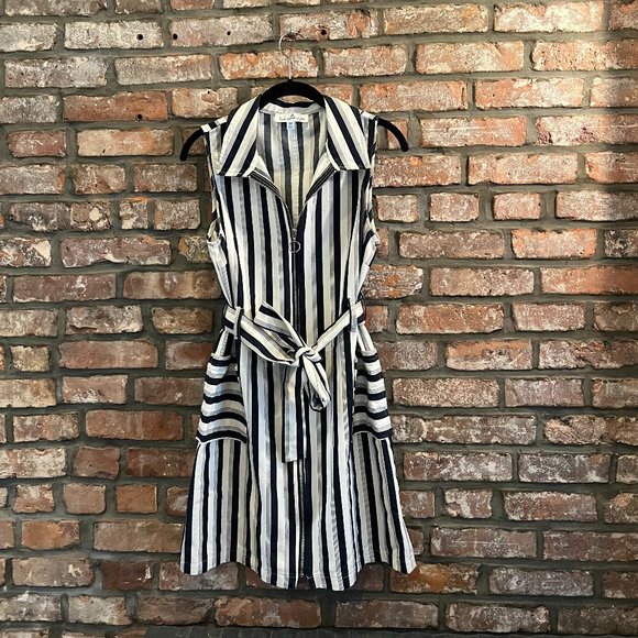 Retro Striped Belted Mini Dress with Zipper - Sz M - Picture 1 of 6